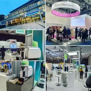 CCH – Congress Center Hamburg, Messestand von Bristol Myers Squibb und Kaffeebar mit Siebträgermaschine zur DGHO-Jahrestagung