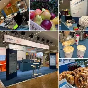 Siebträgermaschine, Cappuccino mit Latte Art und Brezeln am Stand von Bristol Myers Squibb beim DGP-Kongress in der Messe München