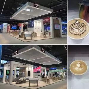 Messestand von Cook Medical mit Kaffeebar und Latte Art beim Leipzig Interventional Course (LINC)